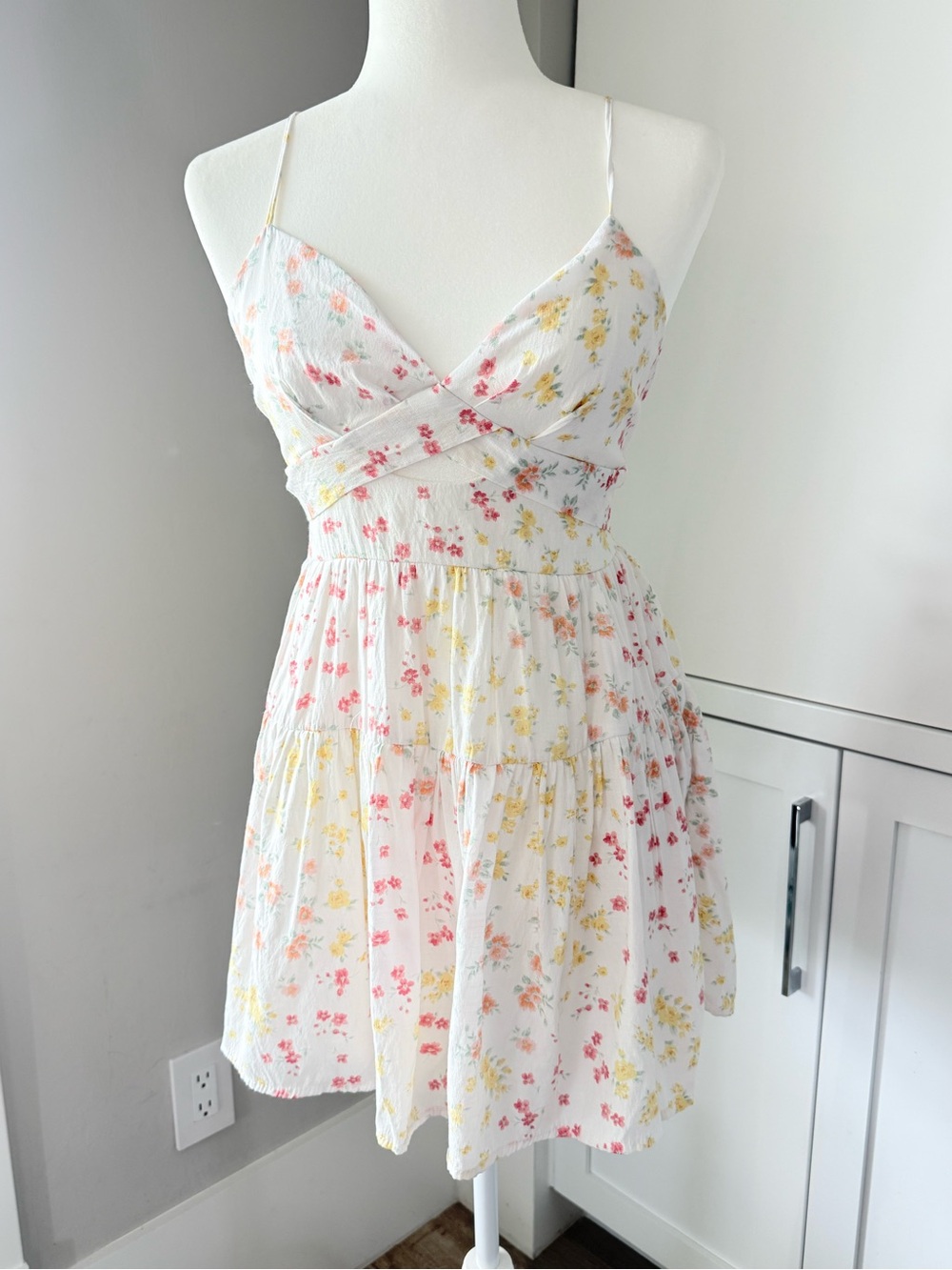 Trixxi White Floral Mini Dress with Pink & Yellow Flowers